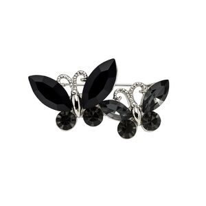Black‎ Crystal Double Butterfly Brooch – Silver-Tone Rhinestone Pin
